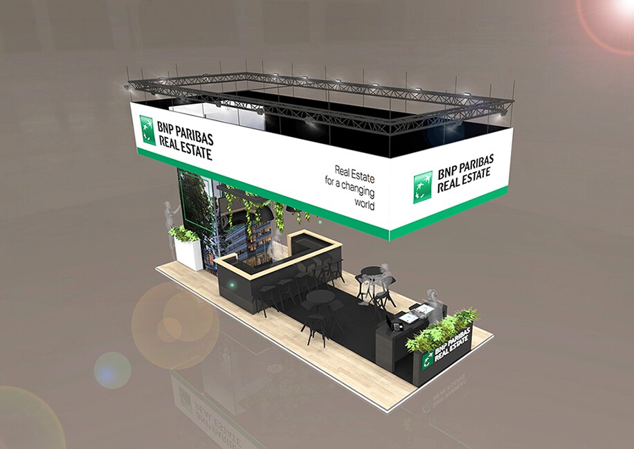 BNP Paribas Real Estate Stand at Provada Amsterdam. Design and build by Eldee.